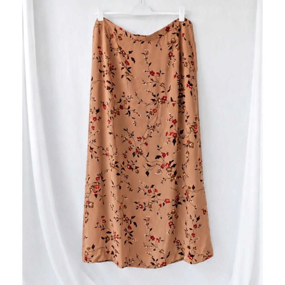Floral Midi Skirt Womens 18W Beige Pull On Cottagecore Prairie NWT Kathie Lee